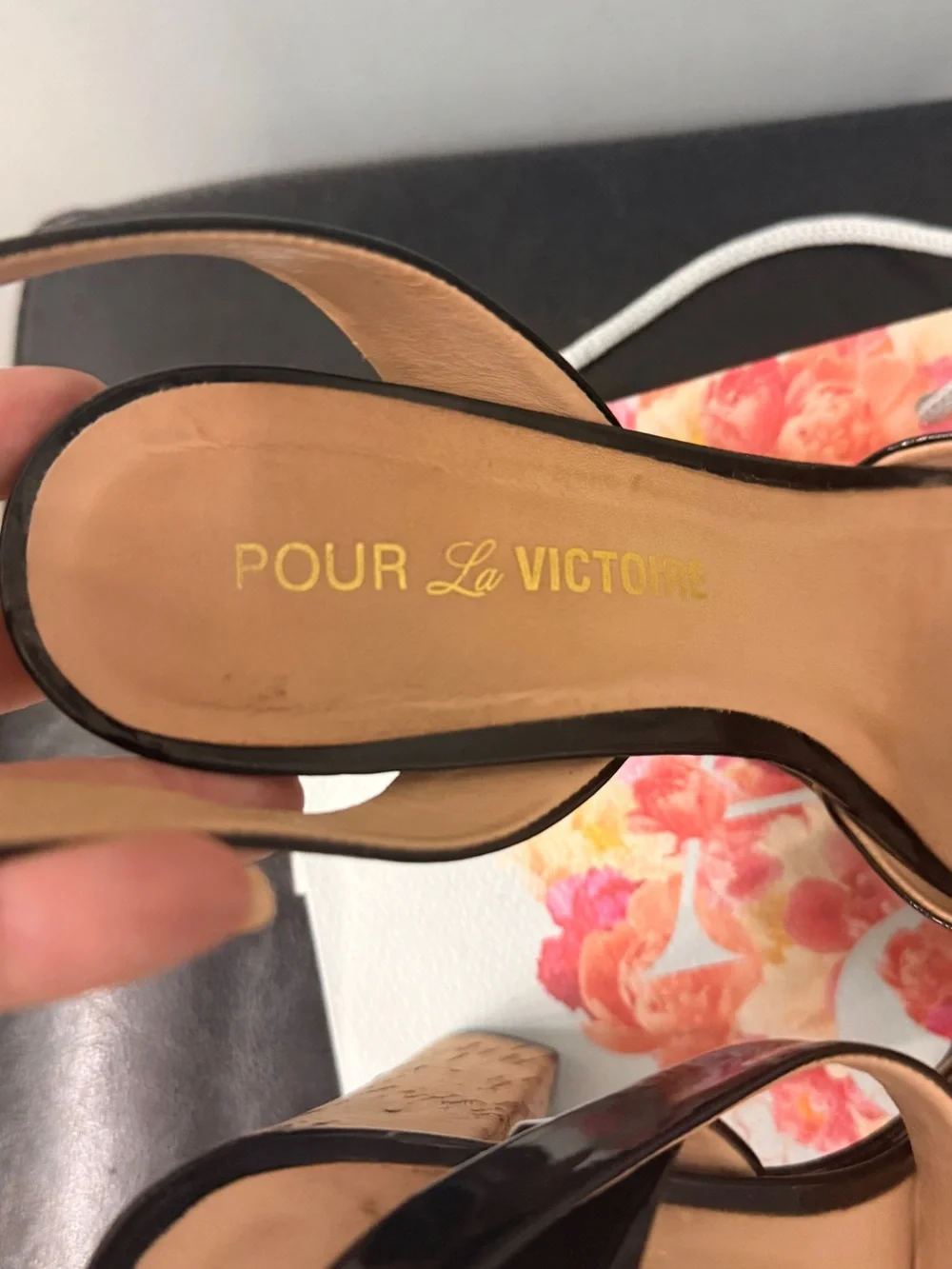 Pour La Victoire Black Patent Platform Slingbacks